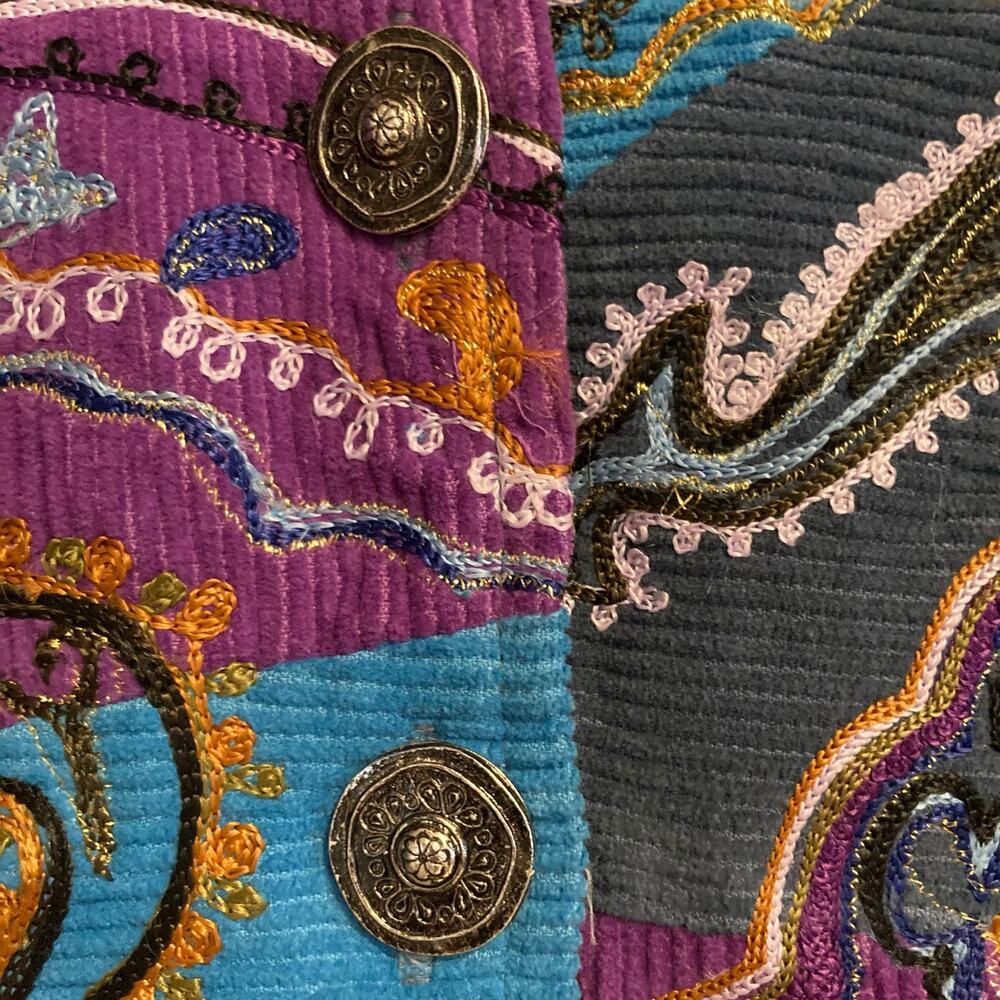 Vintage Y2K Julia Kim Blue Purple Corduroy Paisley Patchwork Blazer Size Medium - Picture 7 of 16